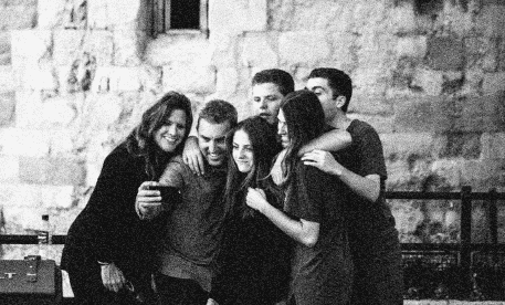 Friendly group take selfie